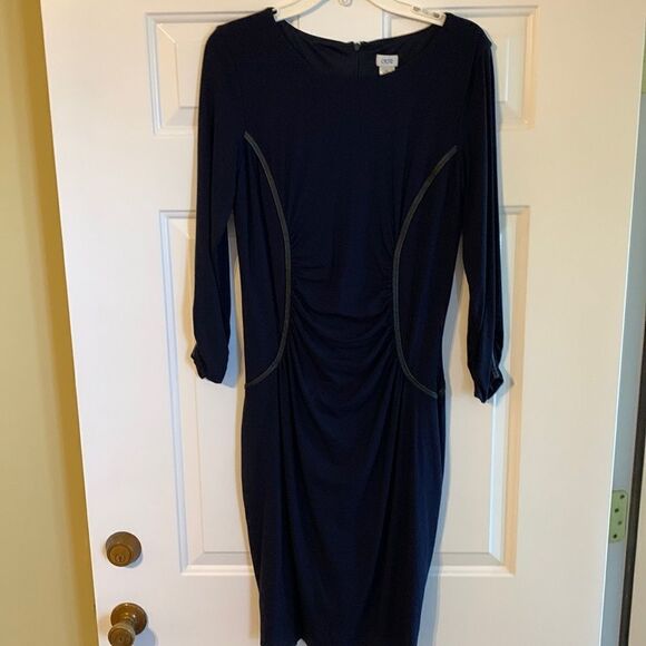 Cache’ Size Large Navy blue dress with black faux leather trim - Picture 2 of 13